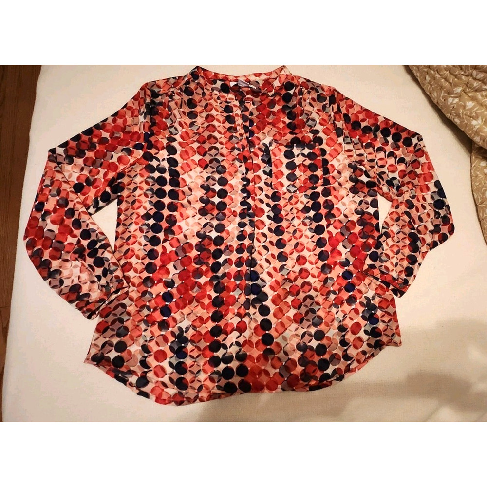 LIZ CLAIBORNE Blouse, Womens Petite L RED PRINT PULLOVER SHIRT, retro‎